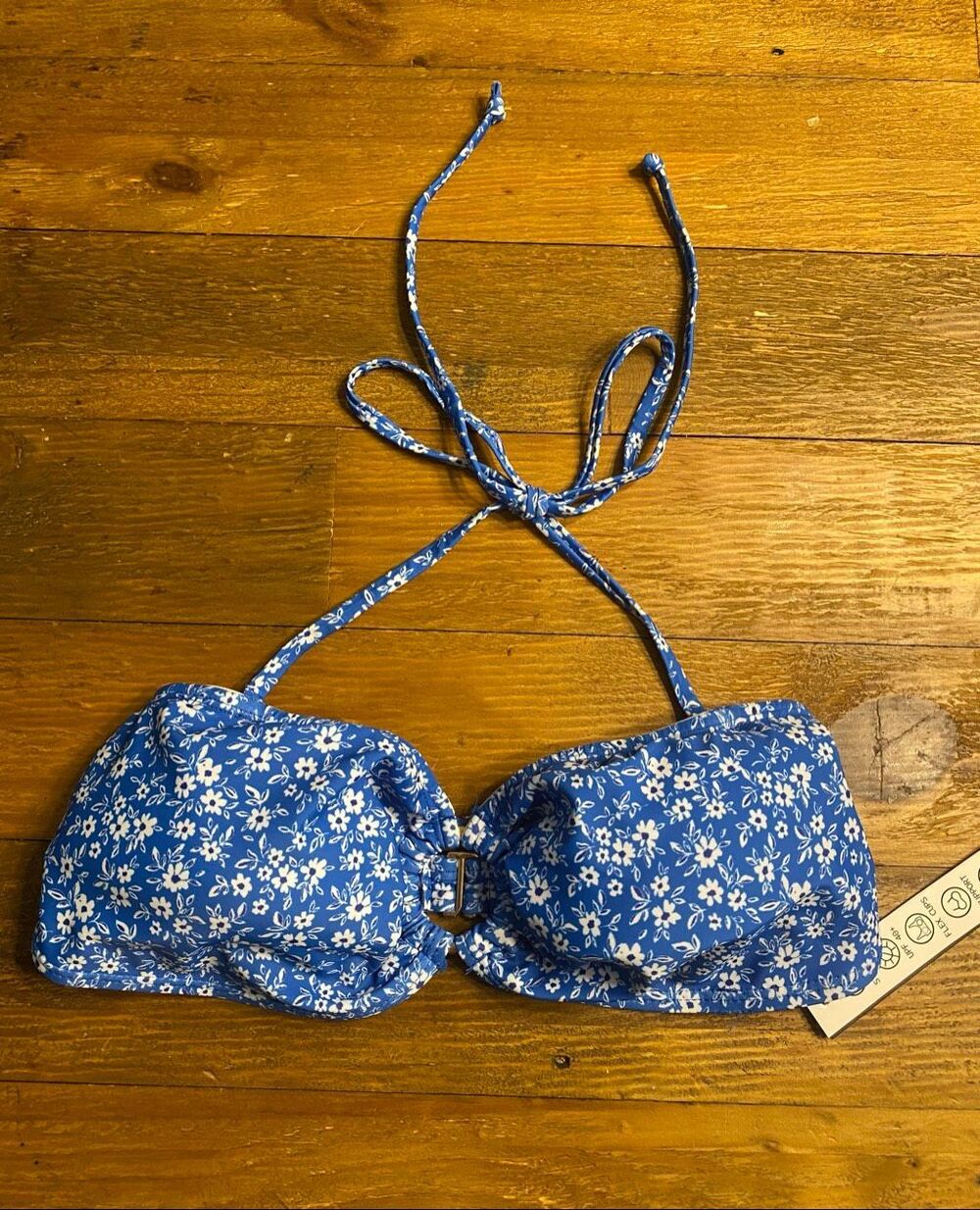 Tahari Large NWT ditsy blue floral bikini top swimwear halter or strapless